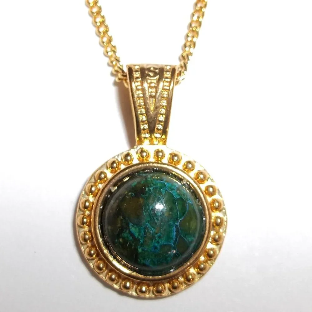 Pendant Charm Necklace Faux Dragon Vein Green Gemstone Fashion Accessory C997